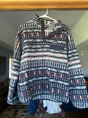 Patagonia Synchilla Fleece Pullover - Navy, Light Blue & Orange Pattern